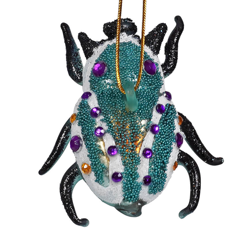 Black & Blue Horned Tiny Beetle Ornament