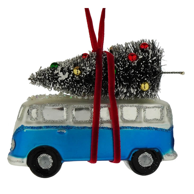 Blue Bus with Tree Ornament