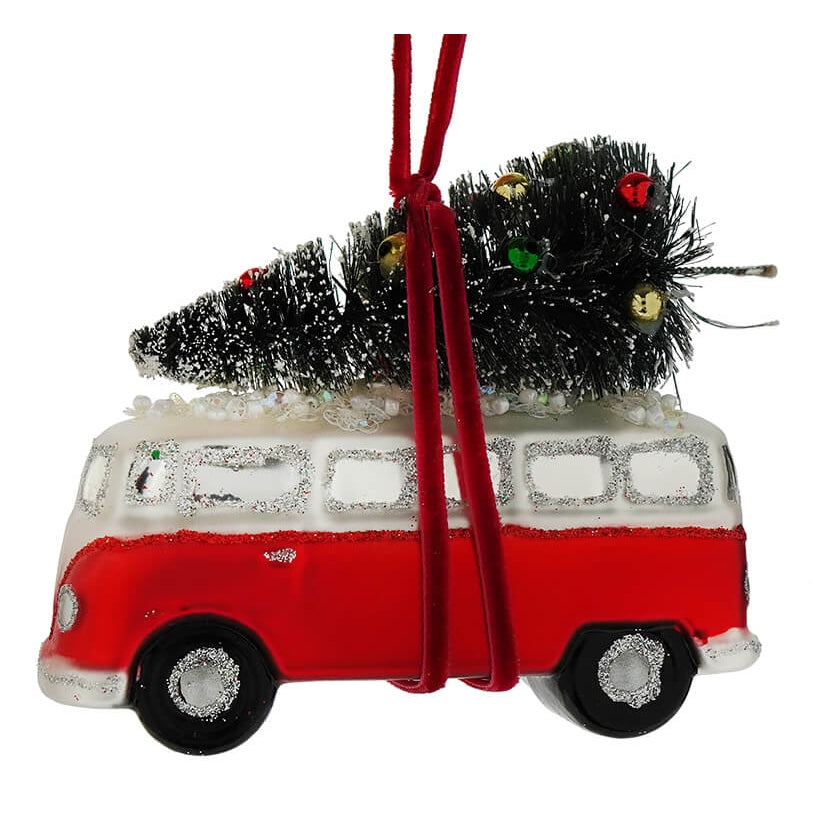 Red Bus with Tree Ornament