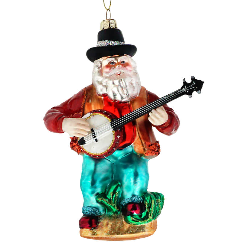 Red Banjo Santa Ornament