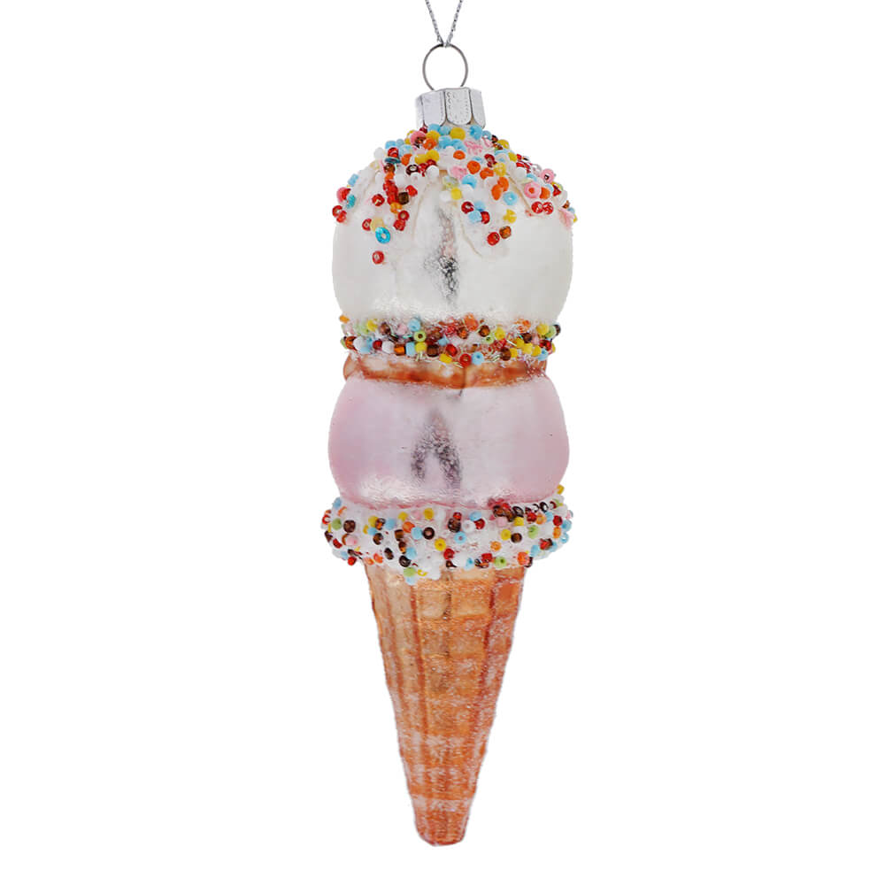 White Ice Cream Cone Ornament