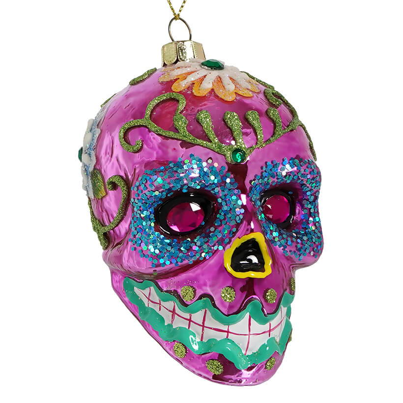 Shiny Hot Pink Sugar Skull Ornament