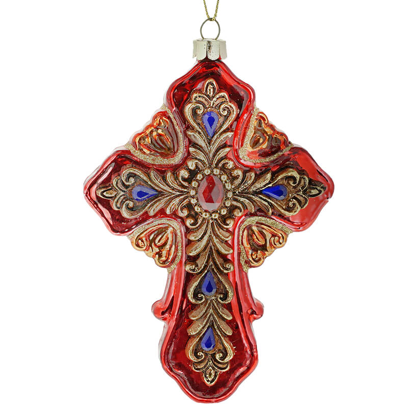 Red Glass Cross Ornament