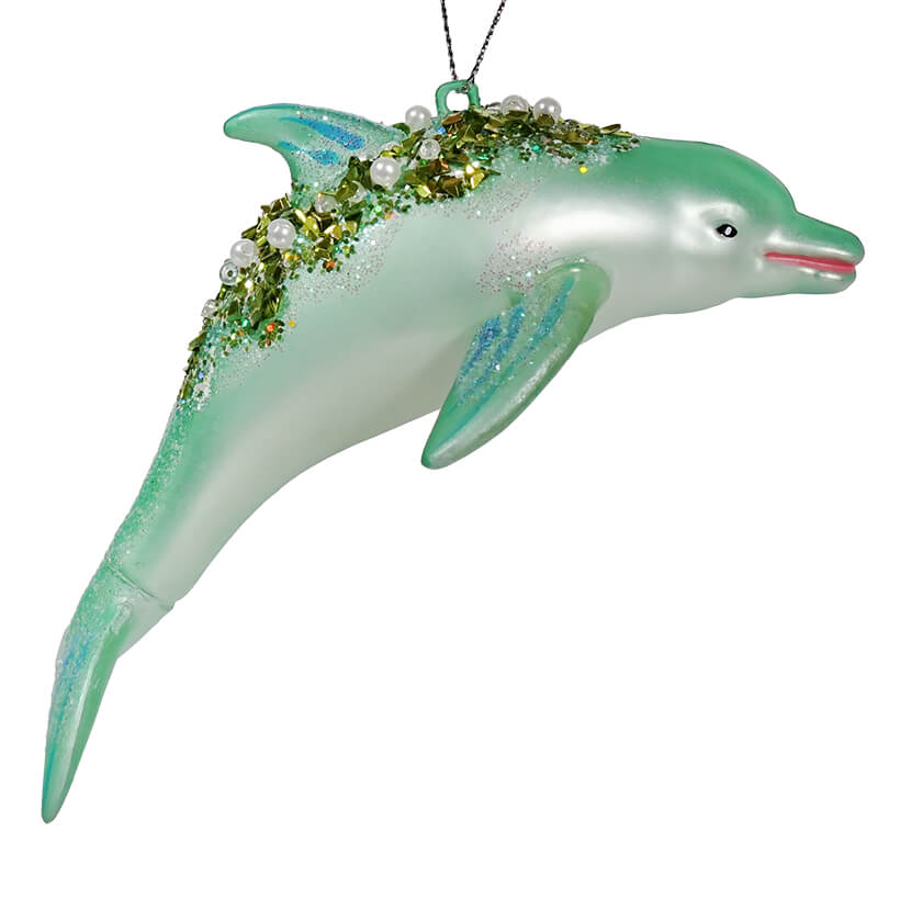 Green Sparkling Dolphin Ornament
