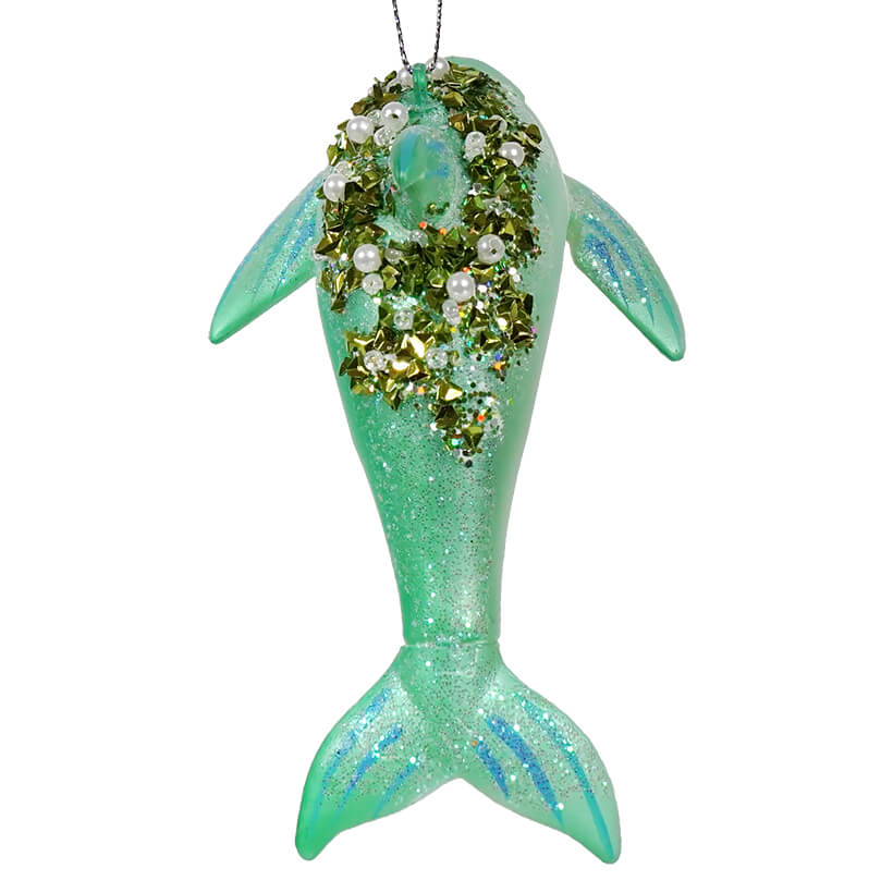 Green Sparkling Dolphin Ornament