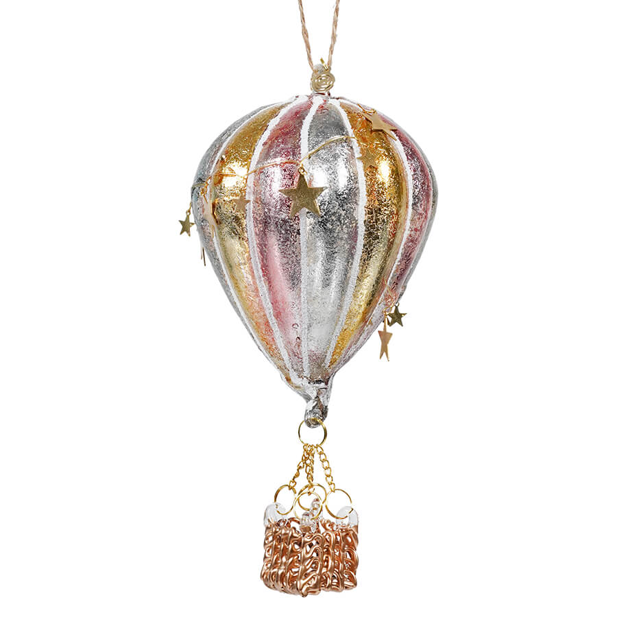 Metallic Multicolored Glass Hot Air Balloon Ornament