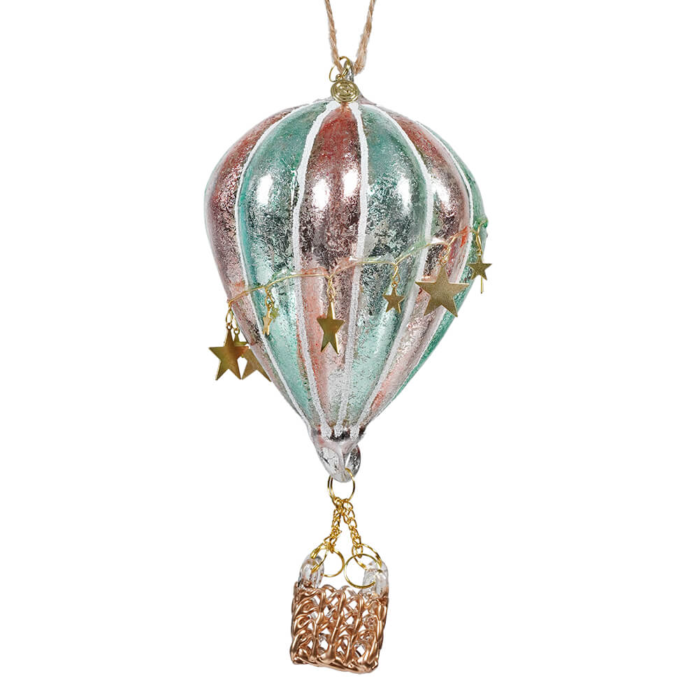 Pastel Multicolored Glass Hot Air Balloon Ornament