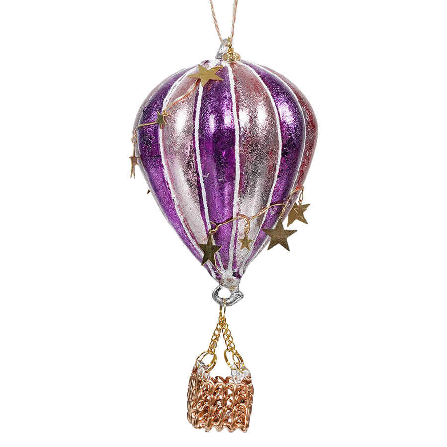 Purple Multicolored Glass Hot Air Balloon Ornament