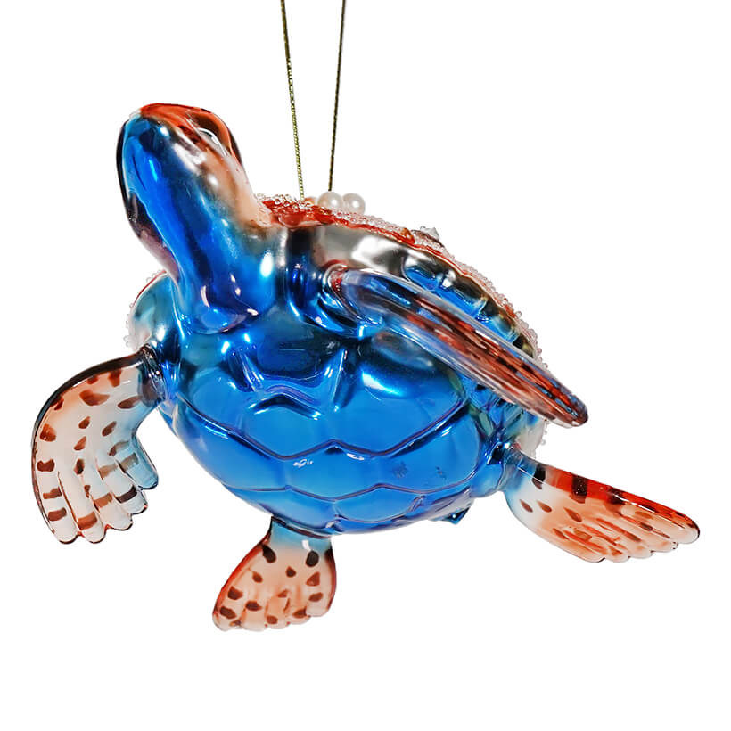 Blue & Orange Sparkling Sea Turtle Ornament