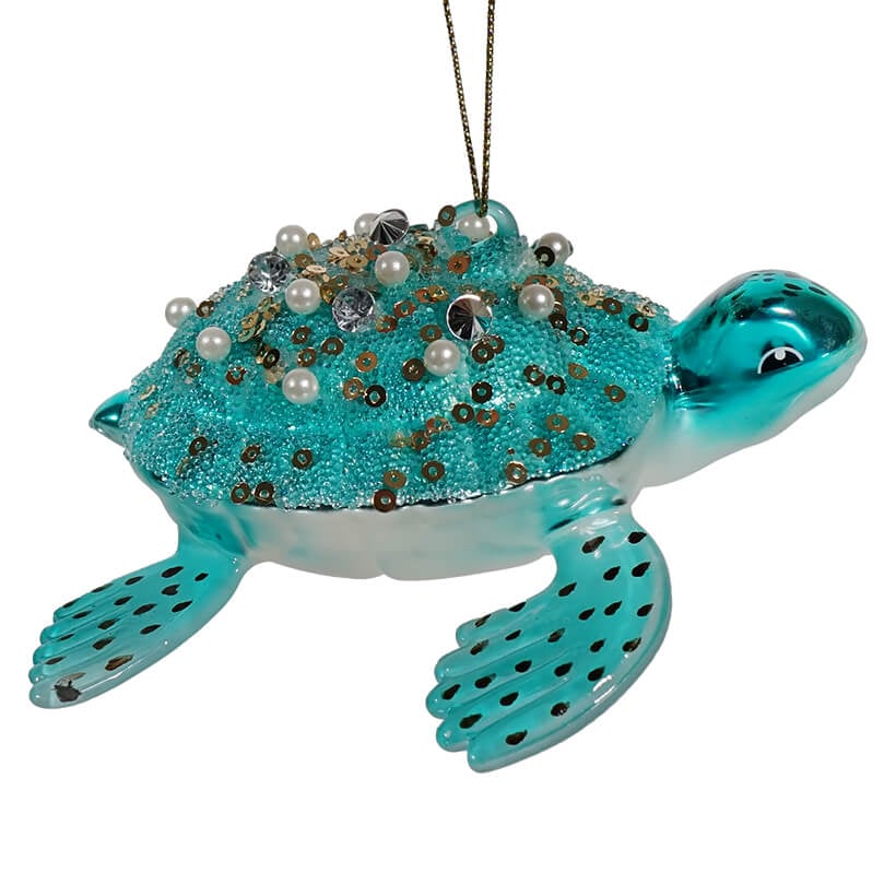 Turquoise Sparkling Sea Turtle Ornament