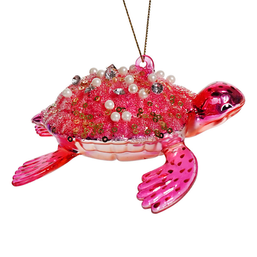 Pink Sparkling Sea Turtle Ornament