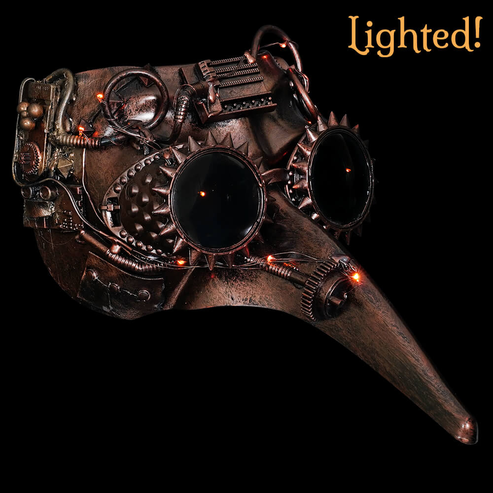 Lighted Bronze Steampunk Plague Doctor Mask