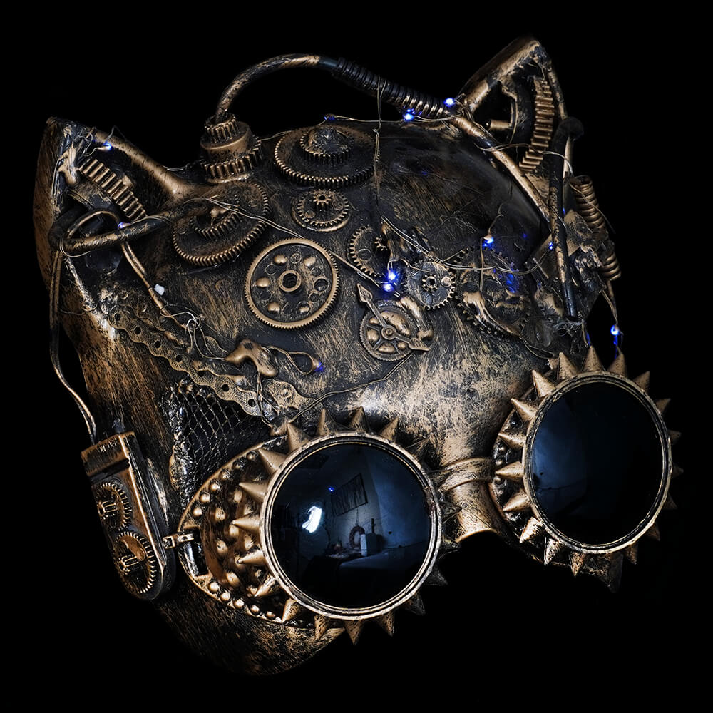 Lighted Gold Steampunk Cat Mask
