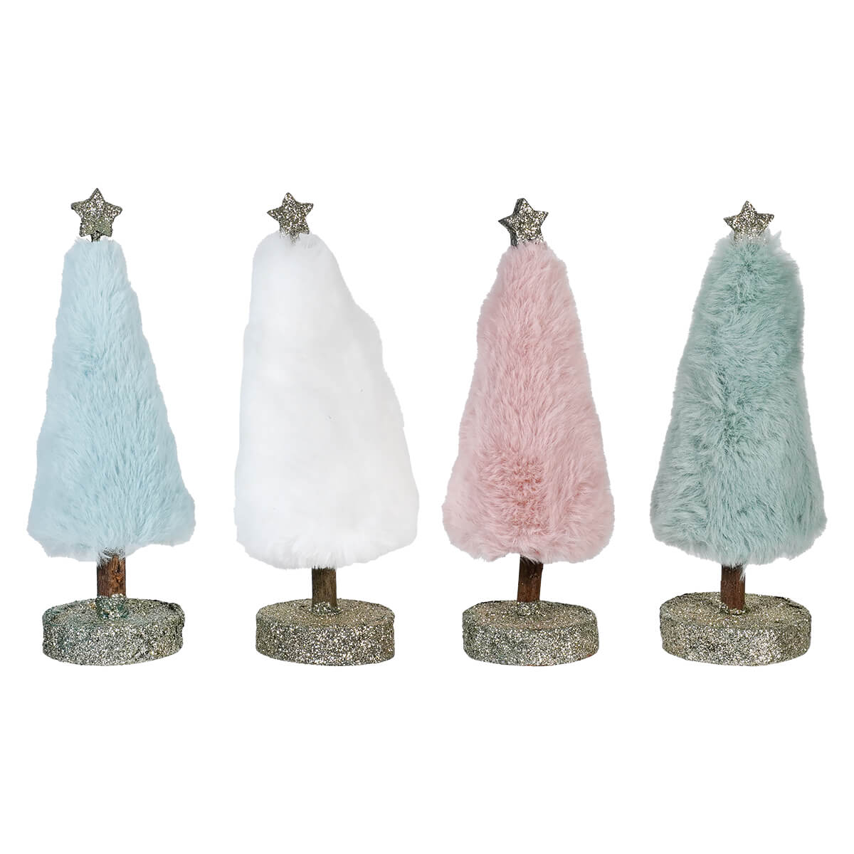 Star Topped Fur Trees On Wood Base Set/4