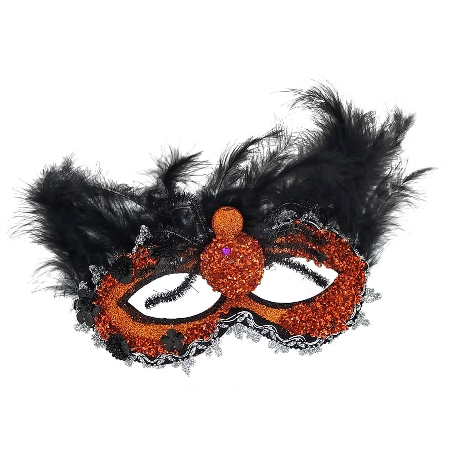 Cat Eye Glitter & Feather Halloween Mask