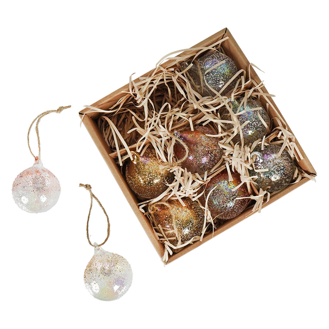 Metallic Stubble Ball Ornaments Set/9