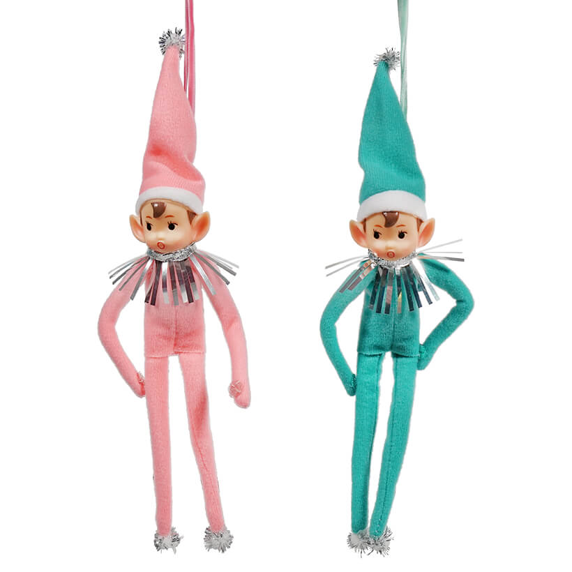 Pink & Teal Elf Ornaments Set/2