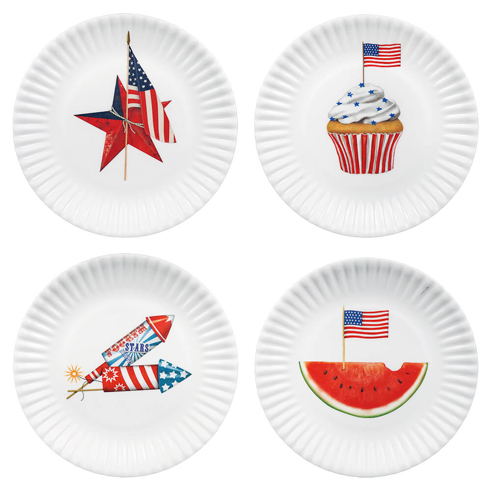 American Holiday Flag Melamine Plates Set/4