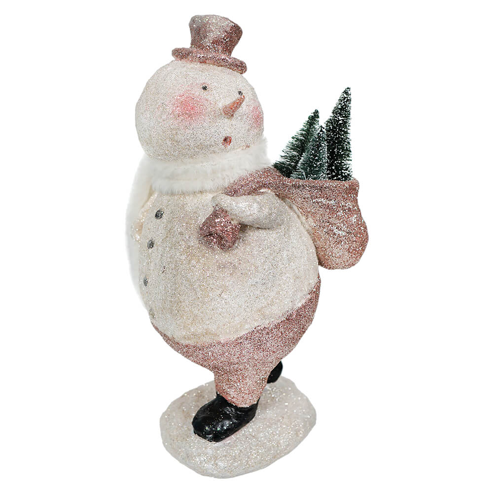 Sparkle Snowman Carrying Sack Of Trees