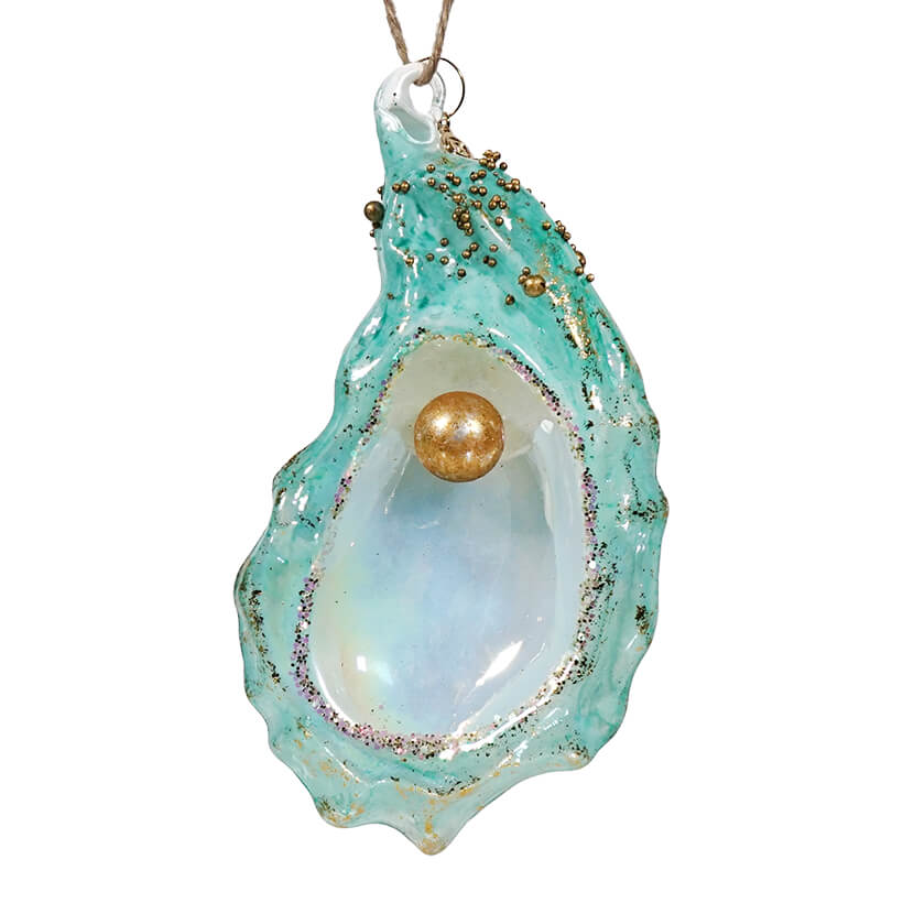 Sparkling Aqua Oyster With Pearl Ornament