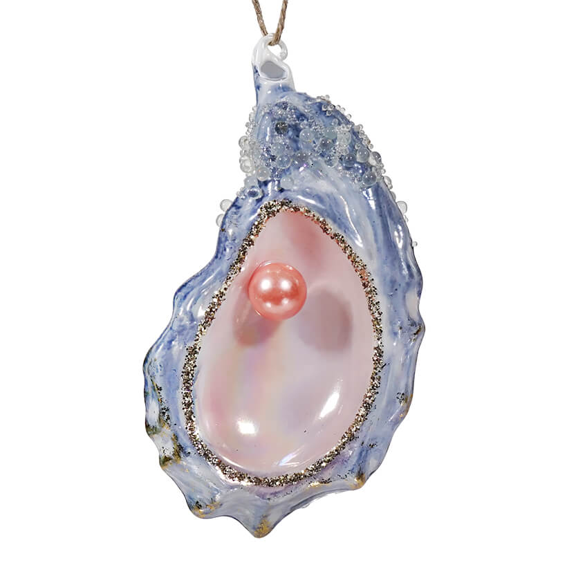 Sparkling Blue Oyster With Pearl Ornament