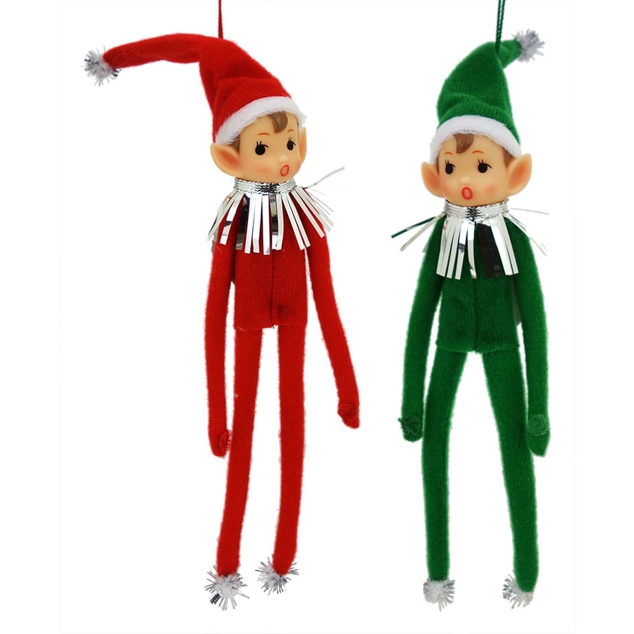 Red & Green Dressed Elf Ornaments Set/2