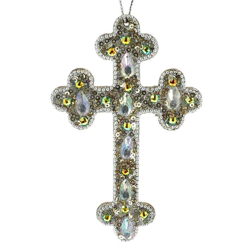 Silver Jeweled Cross Ornament