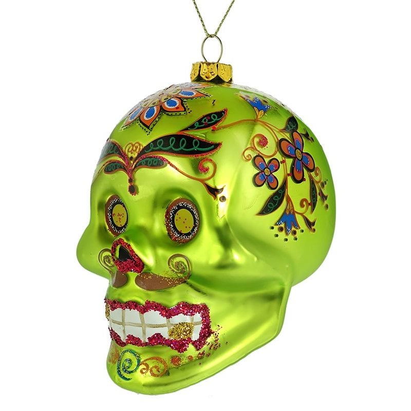 Lime Green Day of the Dead Skull Ornament