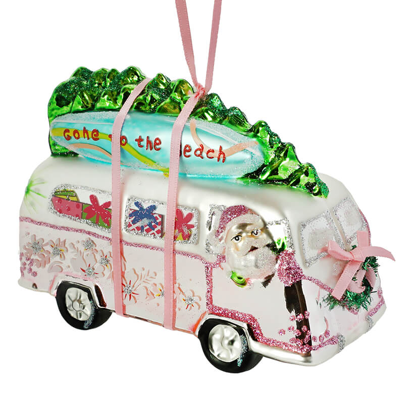 Pink Christmas Beach Van Ornament