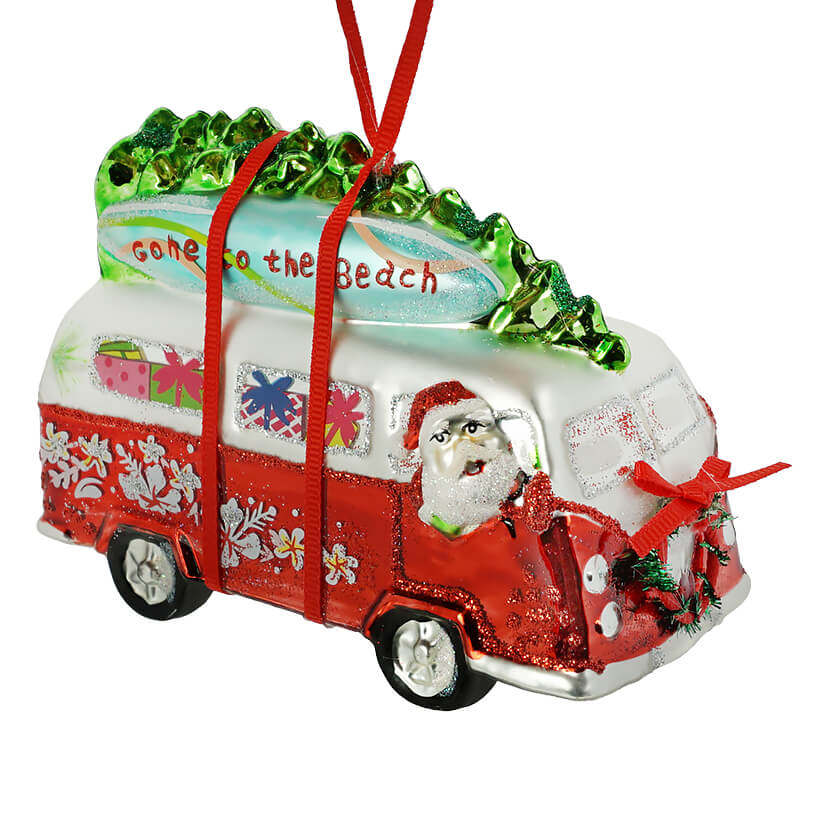Red Christmas Beach Van Ornament