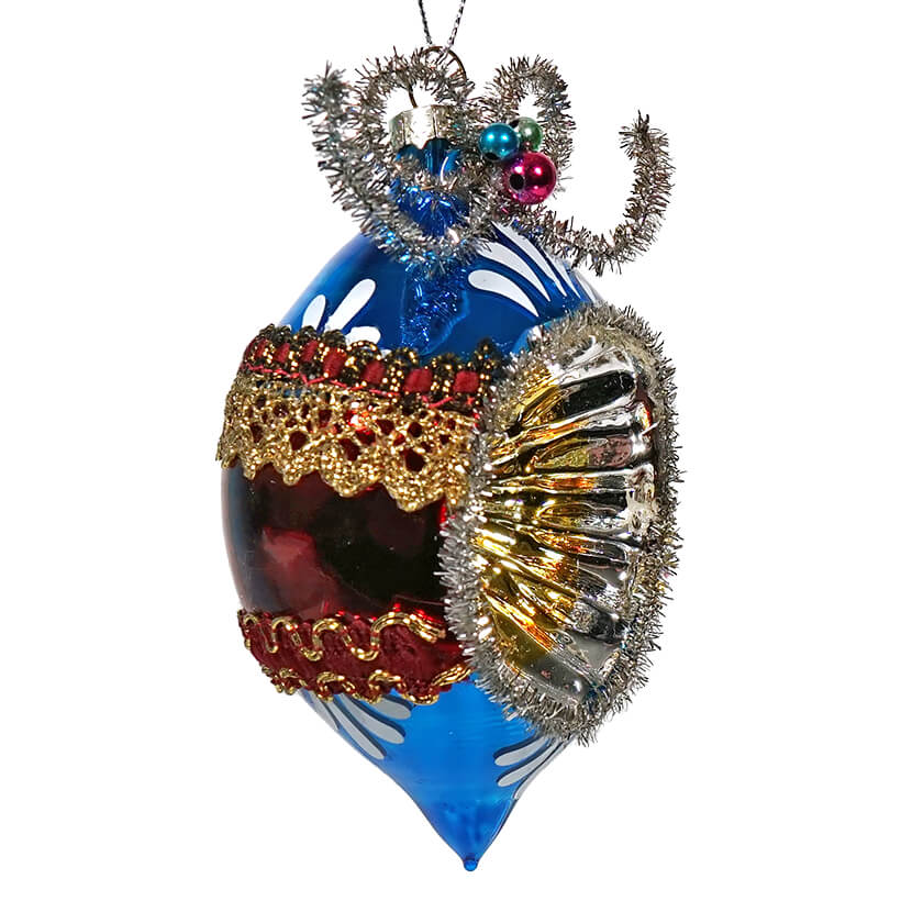 Red, Blue & Gold Tinseled Reflector Finial Ornament