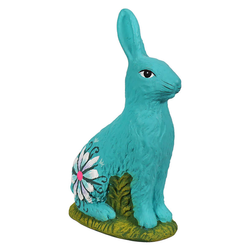 Sitting Hand Painted Turquoise Chocolate Bunny