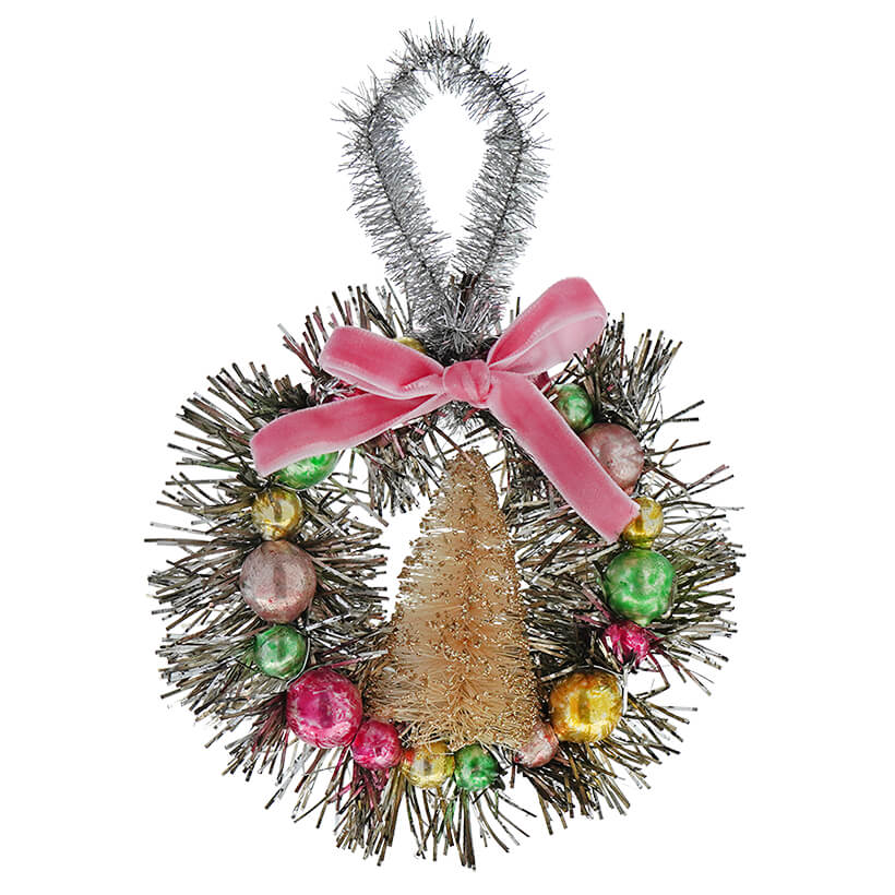 Pink Ribbon Tinsel Wreath Ornament