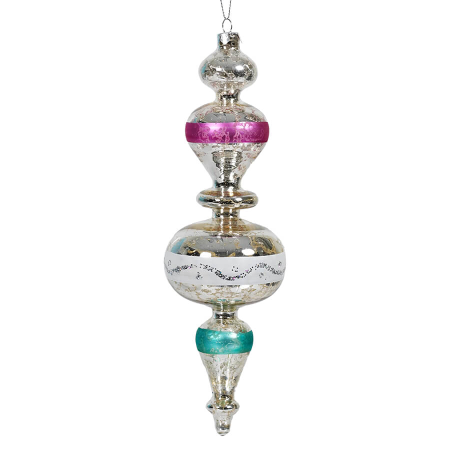 White, Pink & Turquoise Reflector Finial Ornament