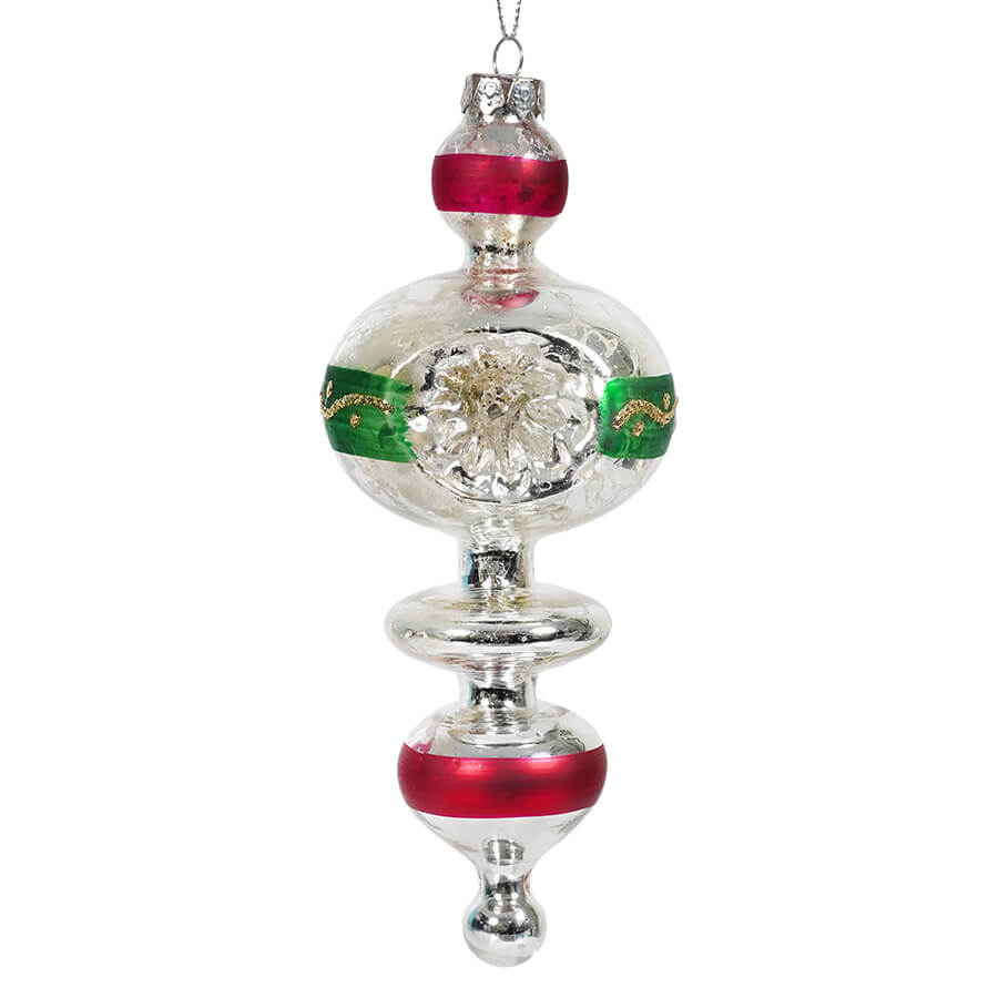 Red & Green Indent Reflector Finial Ornament