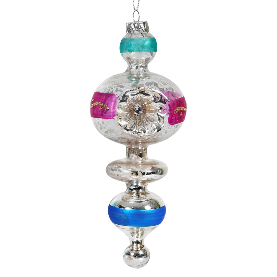Pink, Blue & Turquoise Indent Reflector Finial Ornament