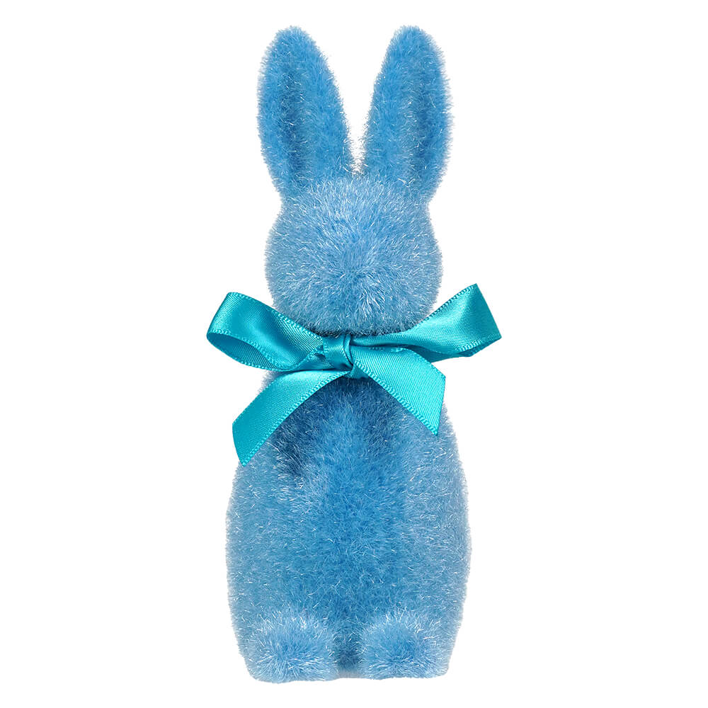 Blue Flocked Button Nose Bunny