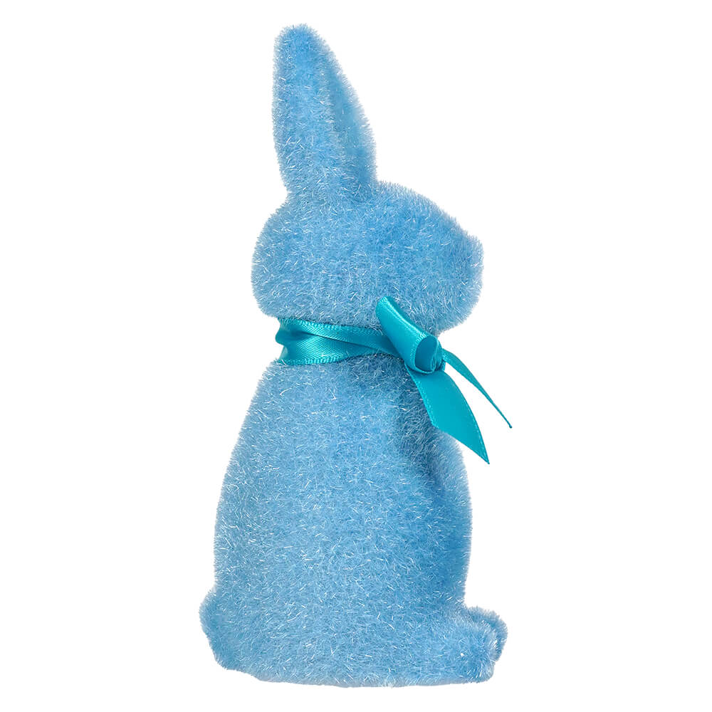 Blue Flocked Button Nose Bunny