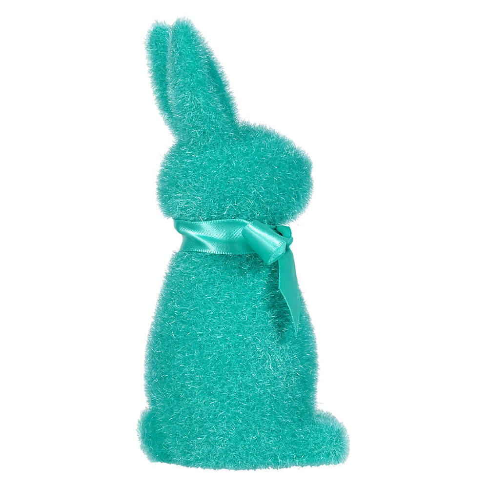 Turquoise Flocked Button Nose Bunny