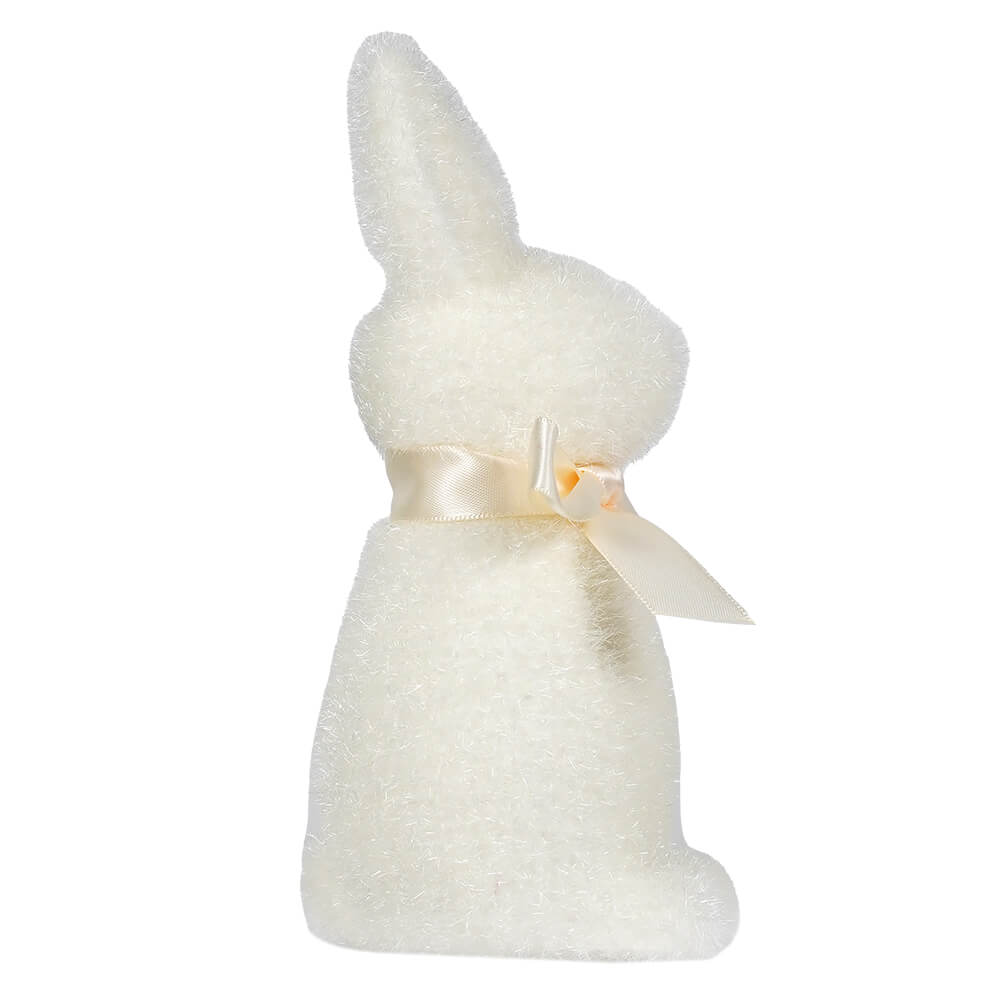 White Flocked Button Nose Bunny
