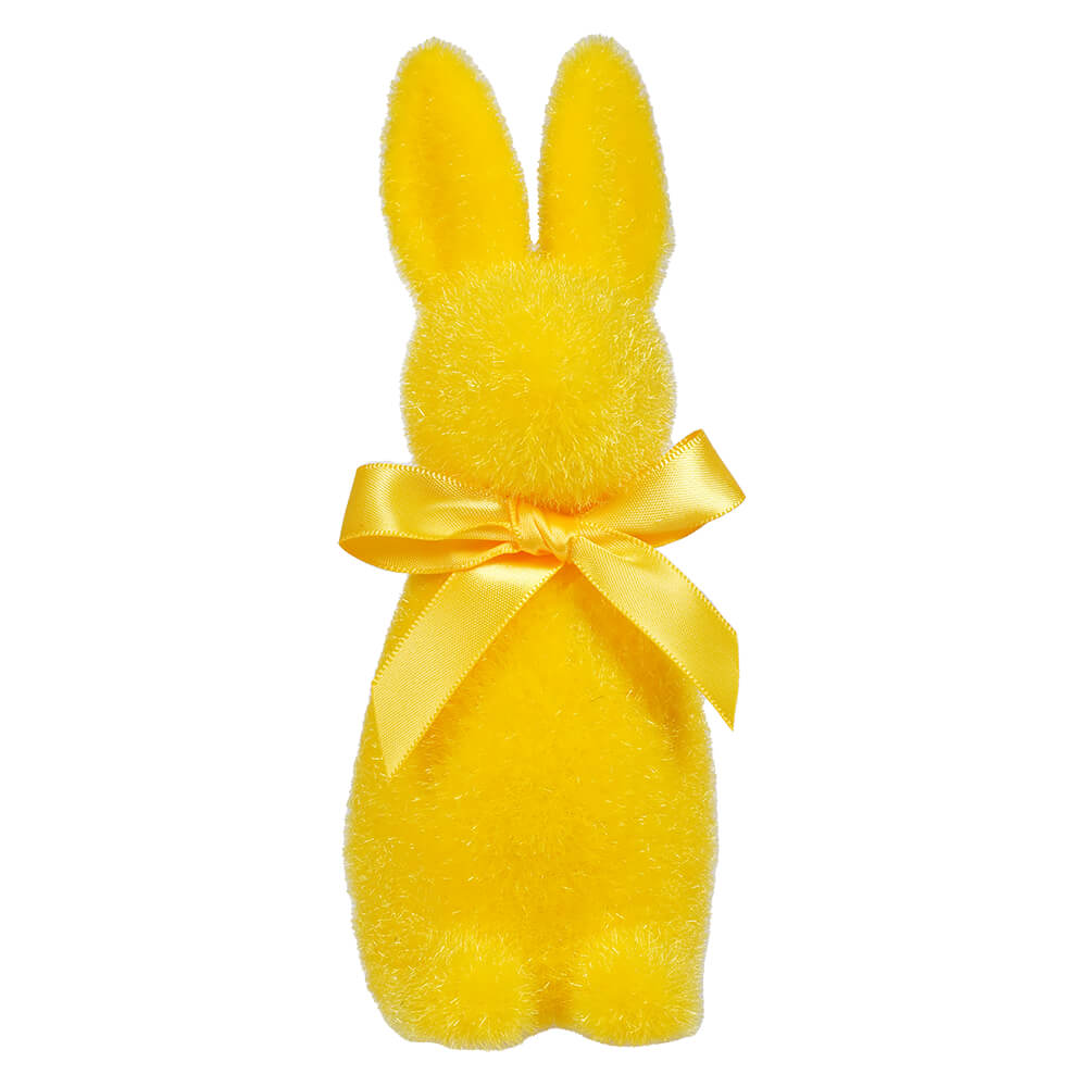 Yellow Flocked Button Nose Bunny