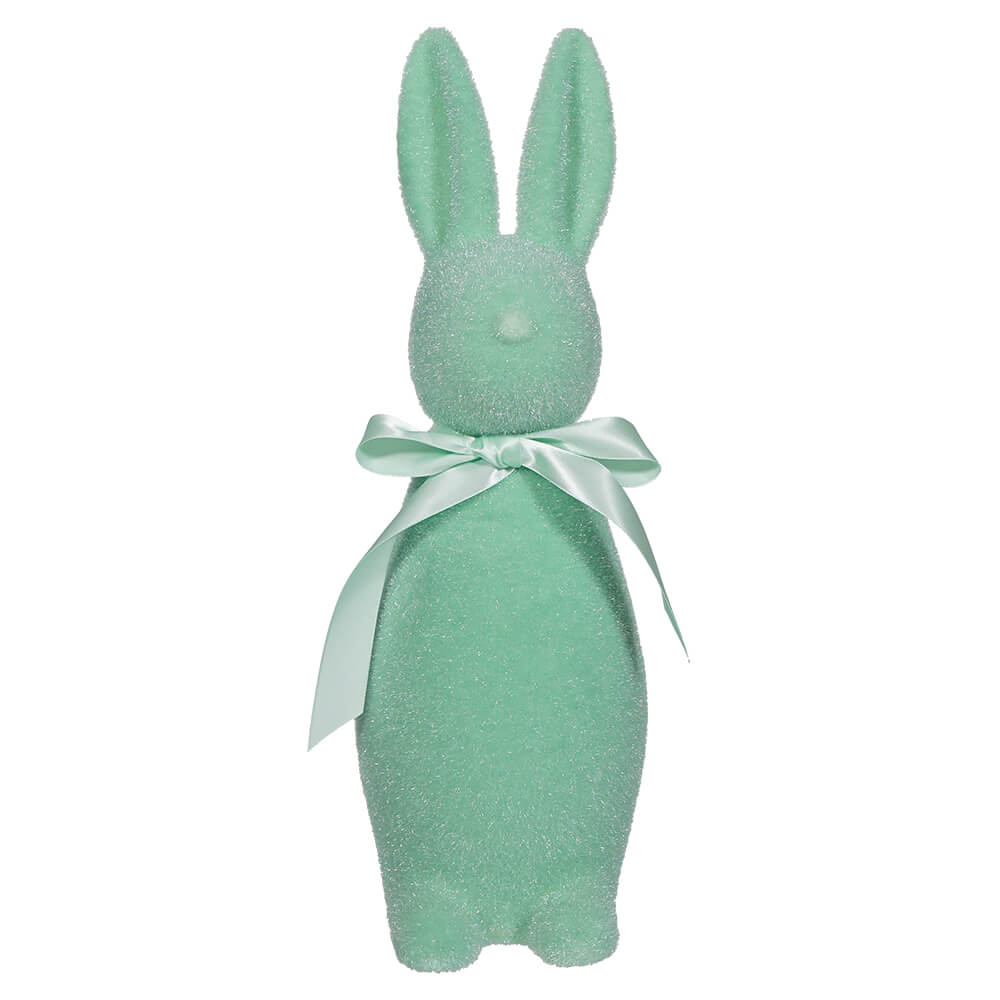 Flocked Pastel Light Green Button Nose Bunny