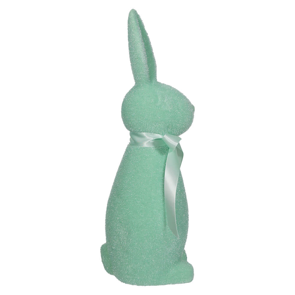 Flocked Pastel Light Green Button Nose Bunny