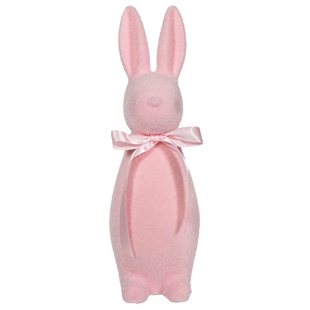 Flocked Pastel Light Pink Button Nose Bunny