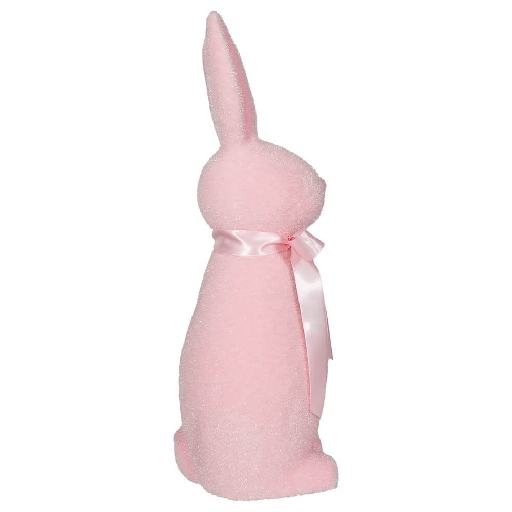 Flocked Pastel Light Pink Button Nose Bunny