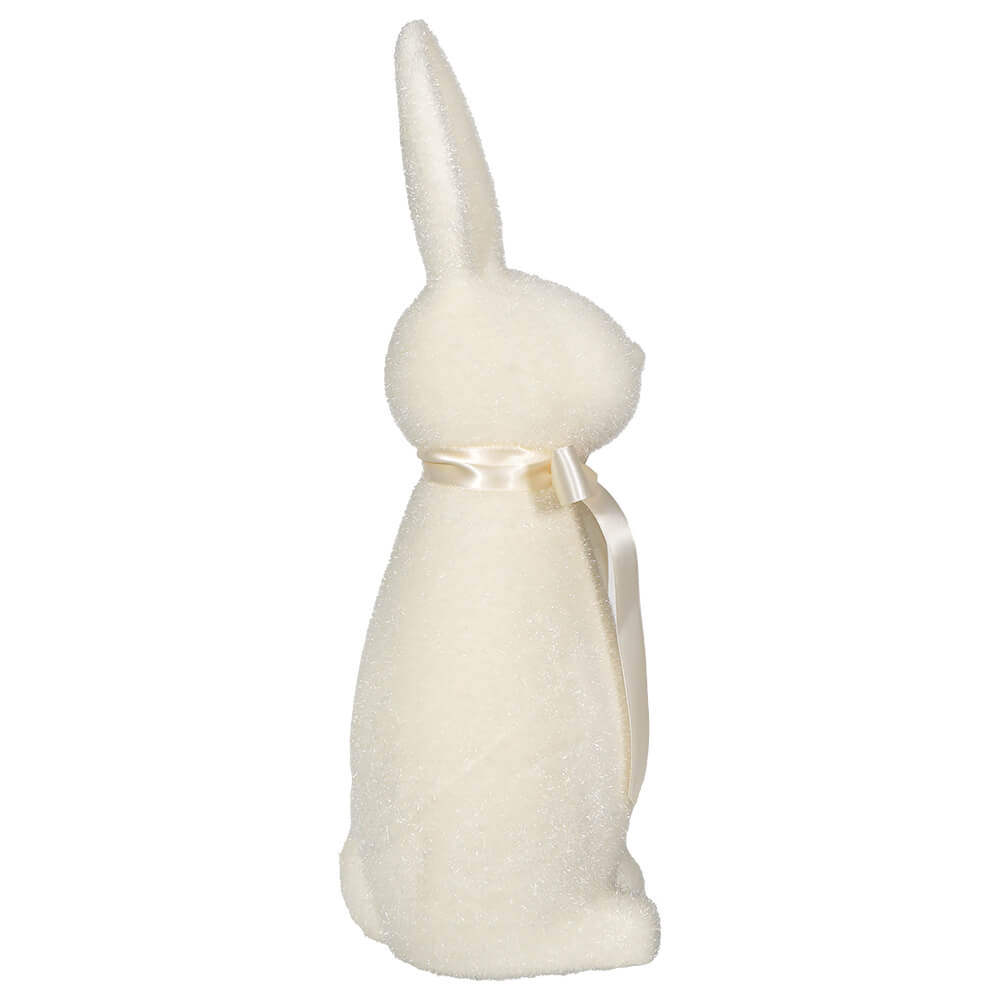 Flocked Pastel White Button Nose Bunny