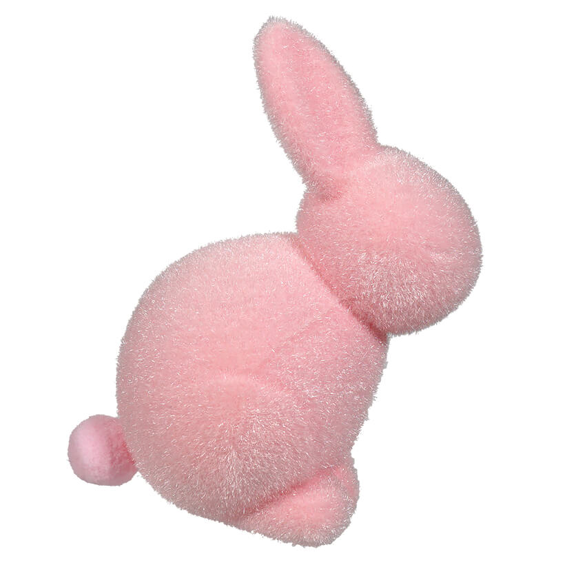 Pastel Pink Flocked Seated Bunny