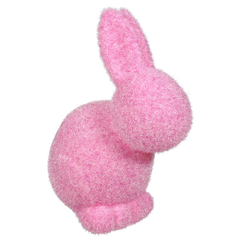 Pastel Hot Pink Flocked Seated Bunny