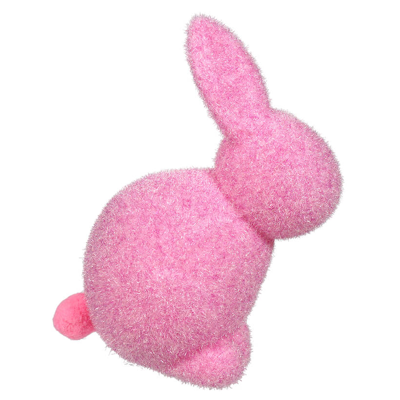 Pastel Hot Pink Flocked Seated Bunny