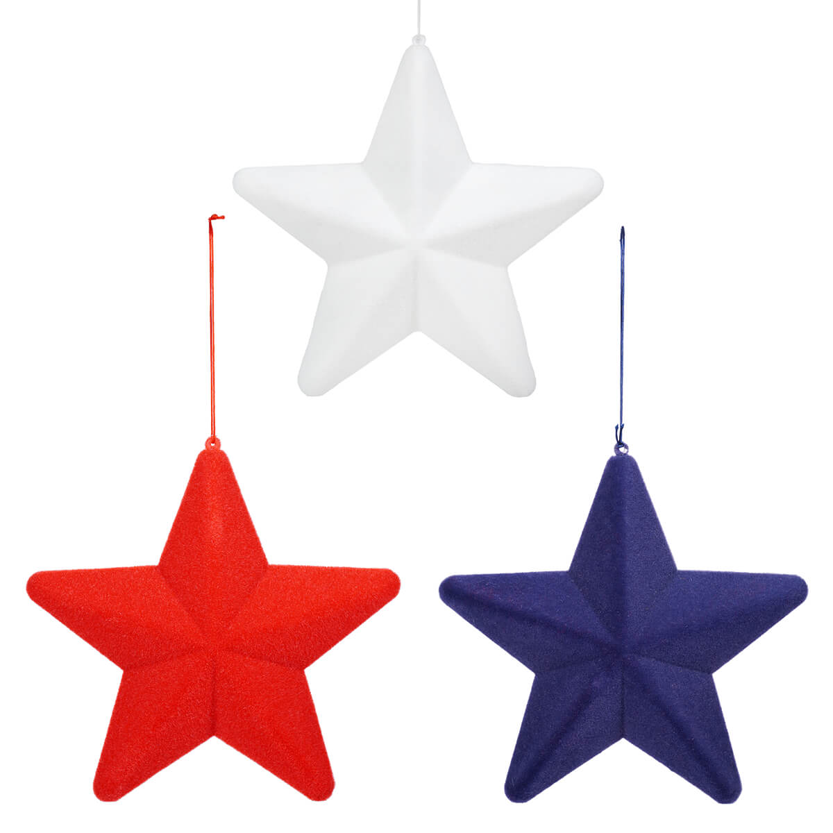 Red, White & Blue Flocked Hanging Stars Set/3